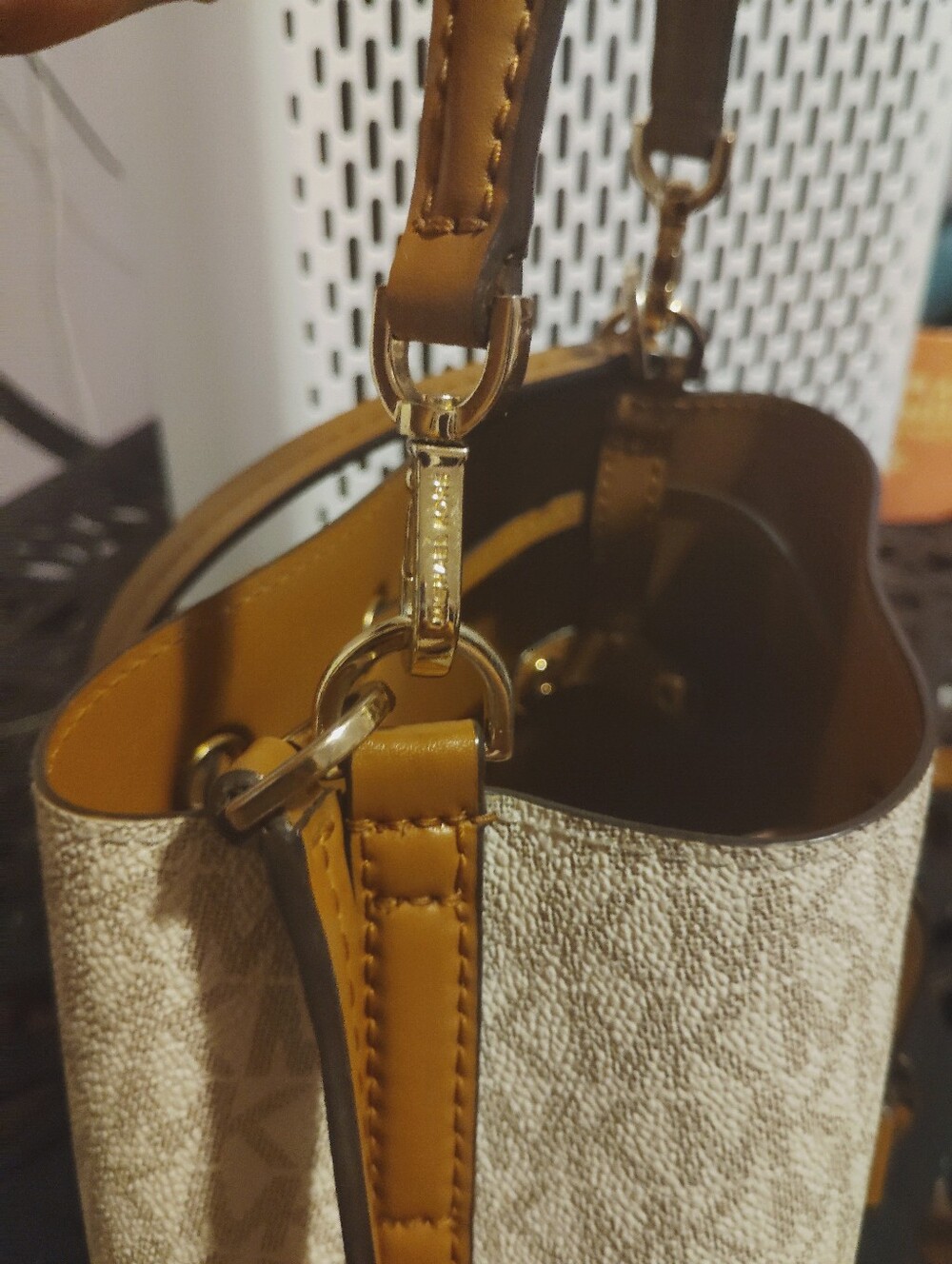 Michael Kors Beige & Tan Signature Drawstring Bucket Bag - Picture 4 of 5